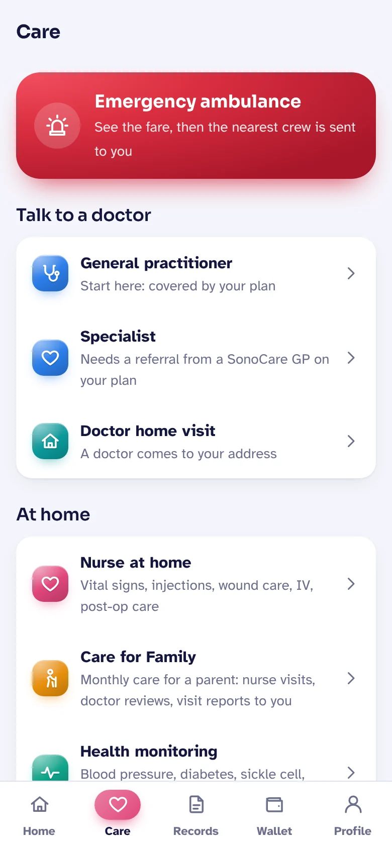 Choosing care in the SonoCare app